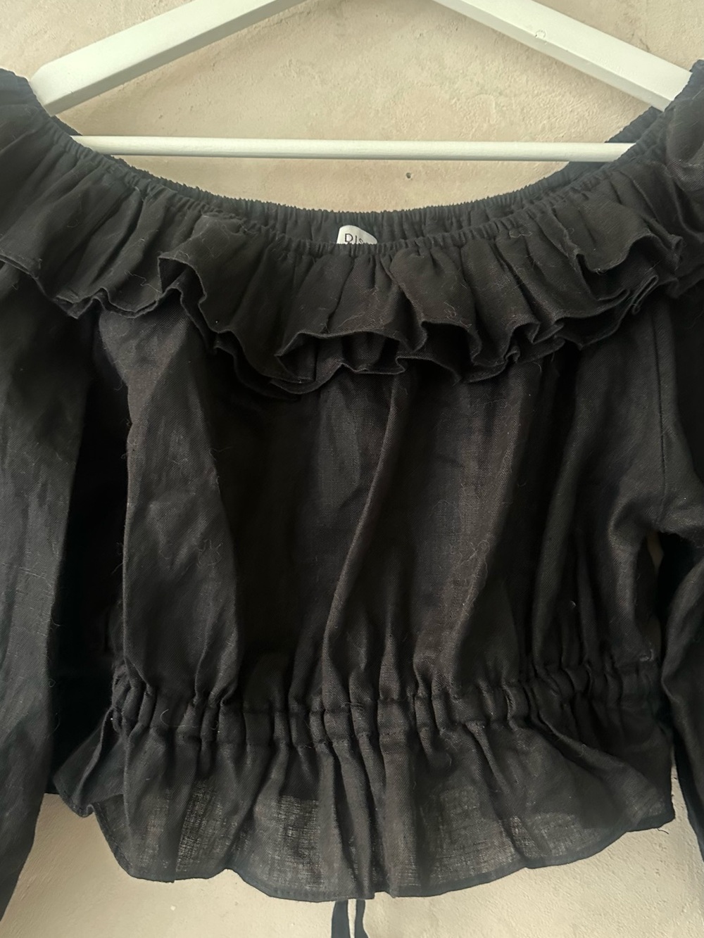 DISSH 100% Linen Off-the-Shoulder Ruffle Crop Top | Size 8 - Picture 4 of 10